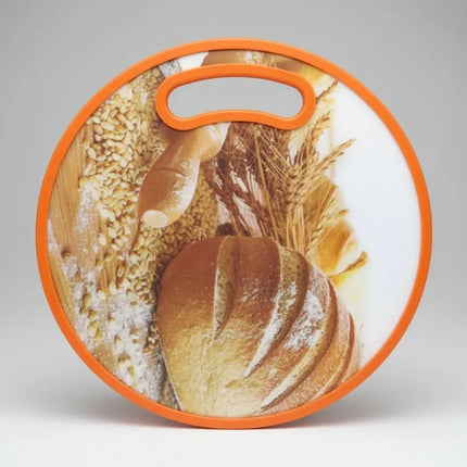 Tabla de Cortar Redonda Plástica con Mango Diseño Pan 30CM