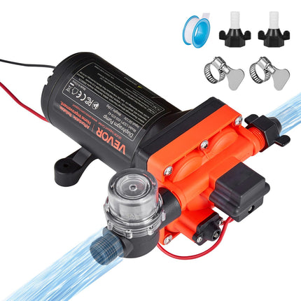 Bomba de agua VEVOR RV 12 V DC 18,9 l/min, 4 cámaras, 70 PSI como máximo