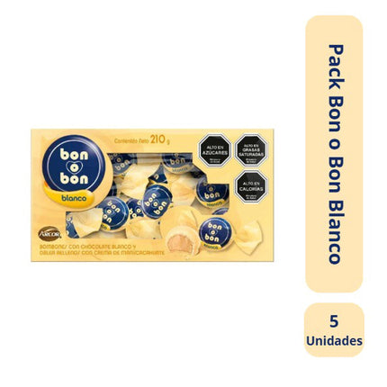 Pack 5 Caja Bombón Leche 15 Unidades Bon O Bon Blanco 210Gr