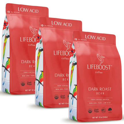 Café negro integral Lifeboost orgánico con bajo contenido de ácido, 360 ml x 3