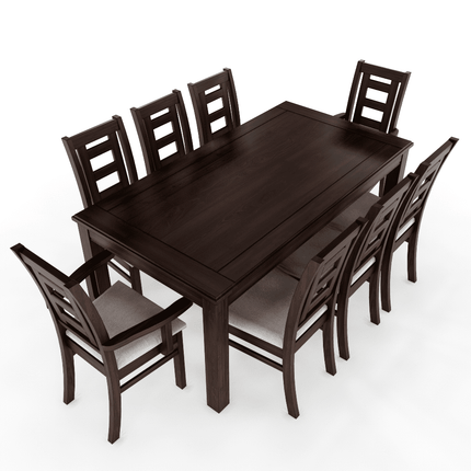 Juego de Comedor Sevilla 8 Sillas incluye 2 sitiales Chocolate Mesa 1.8 Rectangular Madera
