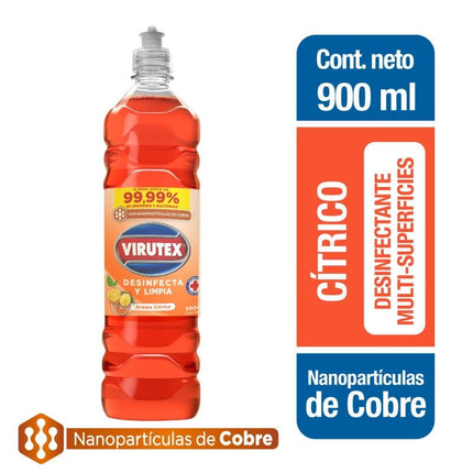 Limpiador Desinfectante Líquido Cítrico con nanopatículas de cobre Botella, 900 ml