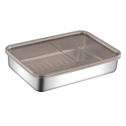 Contenedor De Almacenamiento De Alimentos De Acero Inoxidable Caja De Pan Para Picnic, Oficina, Viaje 19.7cmx14cmx4cm