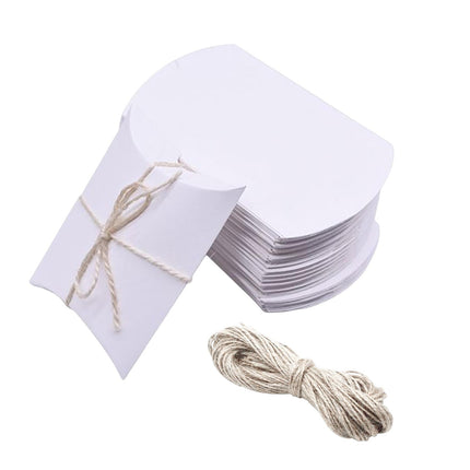 100x Caja De Almohada Kraft Bolsa De Regalo Cajas De Dulces Con Cordeles Para Favores De Fiesta Blanco