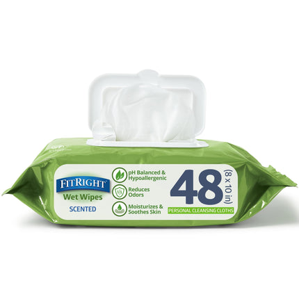Toallitas de limpieza personal Medline FitRight Aloe, paquete de 48