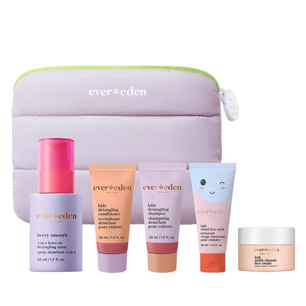 Set de viaje Evereden Kids Clean & Vegan de 5 piezas para el cuidado de la piel y el cabello