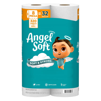 Papel higiénico Angel Soft 8 mega rollos = 32 rollos normales