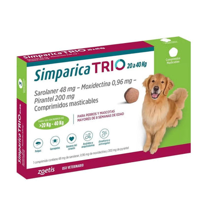 Simparica Trio Antiparasitario Interno Y Externo 20 A 40 Kg 3 Comp