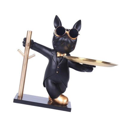 Estatua De Bulldog Francés Con Bandeja Para Dulces, Almacenamiento De Joyas, Organizador De Escritorio, Color Negro