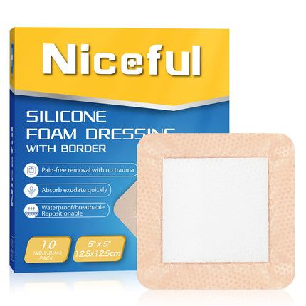 Aderezo de espuma de silicona Niceful, 10 paquetes, 12,7 x 12,7 cm, para el cuidado de heridas