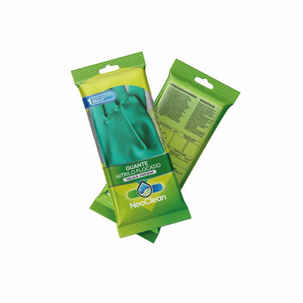 Guante Antideslizante Nitrilo Flocado Talla 9 Neoclean Verde