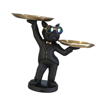 Bandeja De Almacenamiento De Escritorio Para Perros, Soporte Para Dulces, Escultura De Animales De Resina, Contenedor Para Artículos Diversos, Negro