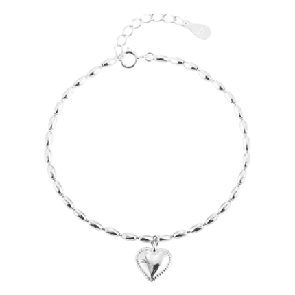 Pulsera plata 925 grano arroz corazón