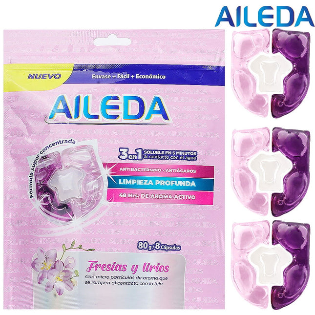 Detergente En Capsulas Premium Aileda Para Viajes 8 Unidades Fresias y lirios