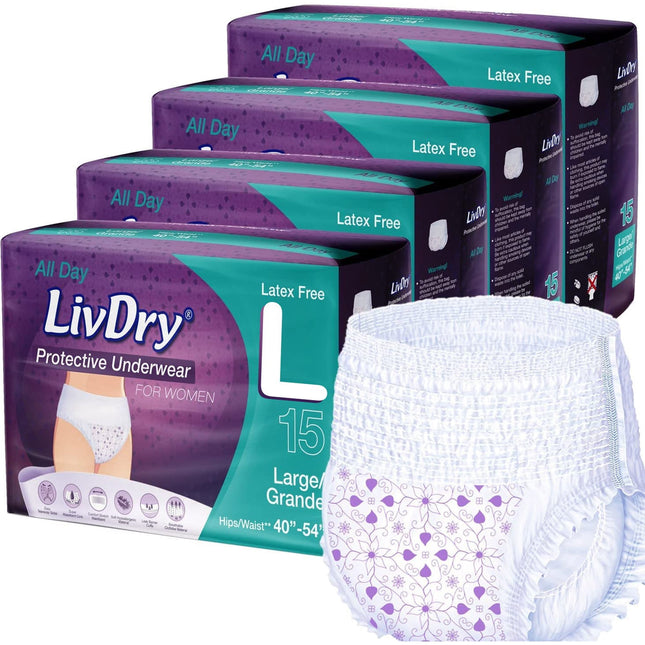 Pañales para adultos LivDry L para mujer durante la noche, 60 unidades