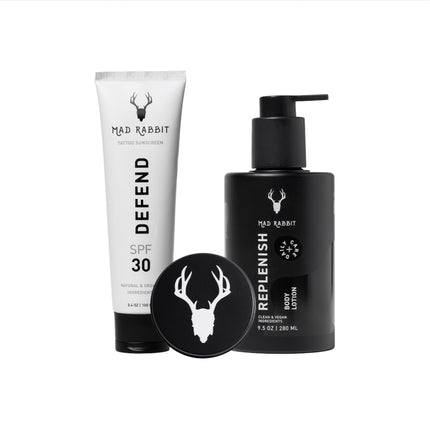 Kit de cuidado de tatuajes Mad Rabbit Enhance Balm Lotion & Protector solar