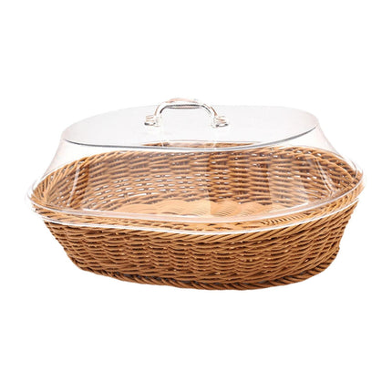 Cesta De Mimbre Para Frutas Con Tapa, Cesta De Pan Tejida De Imitación De Ratán Para Cafetería, 25cm X 35cm