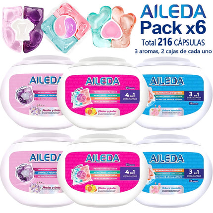 Detergente En Cápsulas Aileda  6Caja（Cítricos y frutas 2Caja，sakura 2Caja，Fresias y lirios 2Caja）en total 216 Cáps