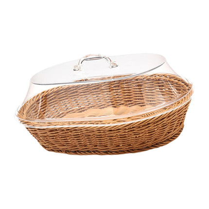 Cesta De Mimbre Para Frutas Con Tapa, Cesta De Pan Tejida De Imitación De Ratán Para Cafetería, 35cm X 45cm