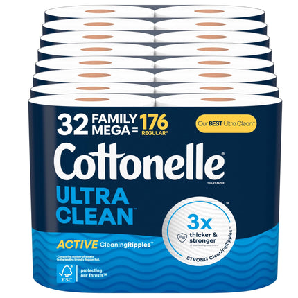 Papel higiénico Cottonelle Ultra Clean 32 Family Mega Rolls