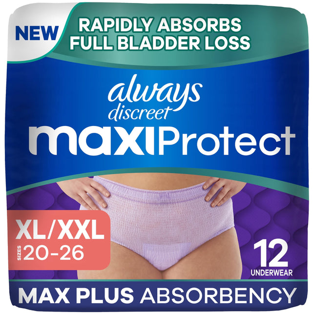 Pañales para adultos Always Discreet MaxiProtect para mujer, XL/XXL, 12 unidades