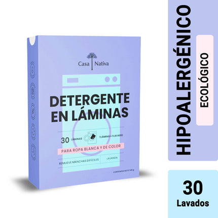 Detergente concentrado en láminas biodegradables, aroma lavanda, 30 Un