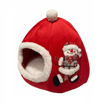 Cama Mascota Nido Muñeco De Nieve Color Rojo