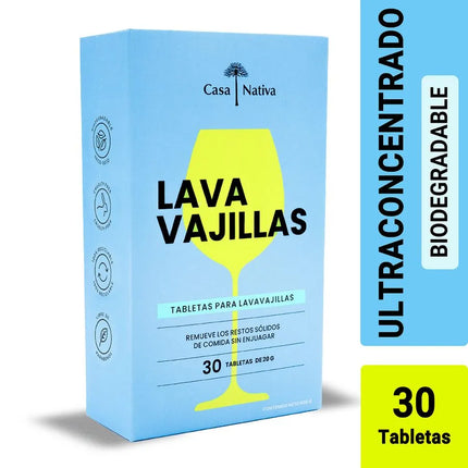 Detergente lavavajillas en tabletas biodegradables, todo en 1, 30 Un - Casa Nativa | Apishop