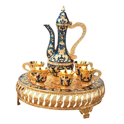 Juego De Té Juego De Servicio De Té De Lujo De 6 Tazas Para Mesa De Comedor Decoración Navideña Azul Y Dorado