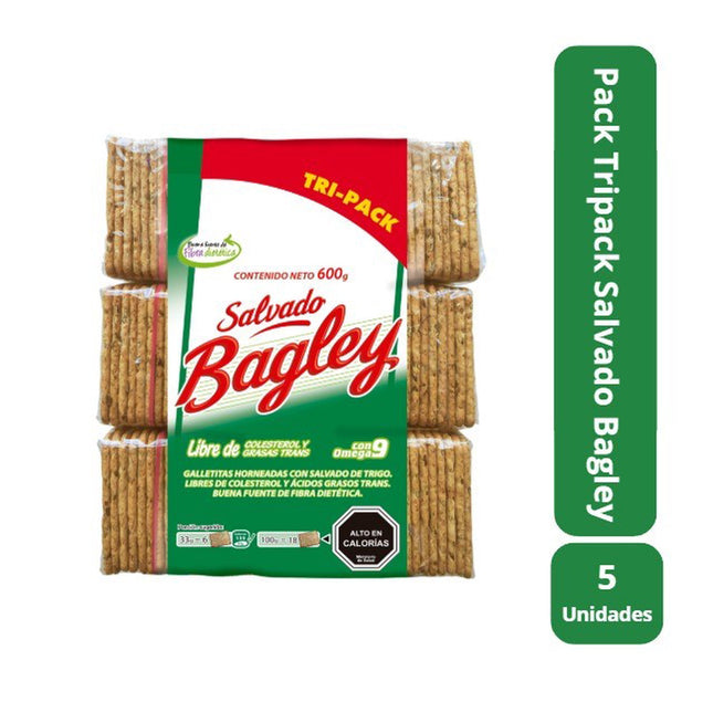 Pack 5 tripack Galletas Salvado Bagley 600 Gr
