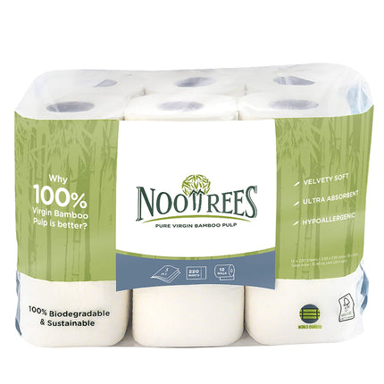 Papel higiénico NooTrees Bamboo, 3 capas, 220 hojas, 12 rollos
