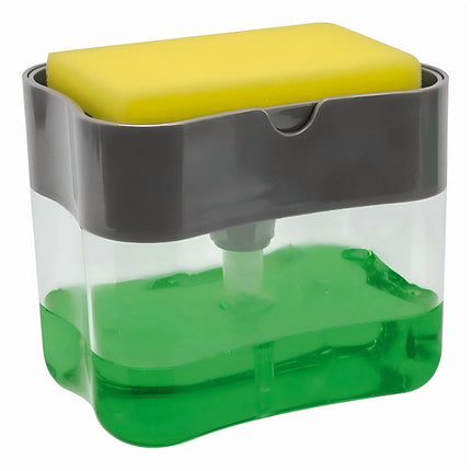 Dispensador Jabon Lavalozas Bomba Esponja Con Recipiente Color Gris
