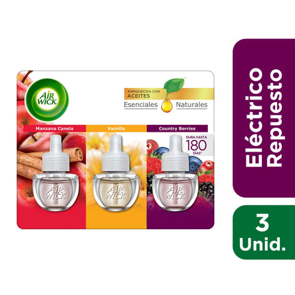 Desodorante Ambiental Kit Repuesto Eléctrico Aceite Manzana - Canela - Vainilla - Counrty Berries  Blister