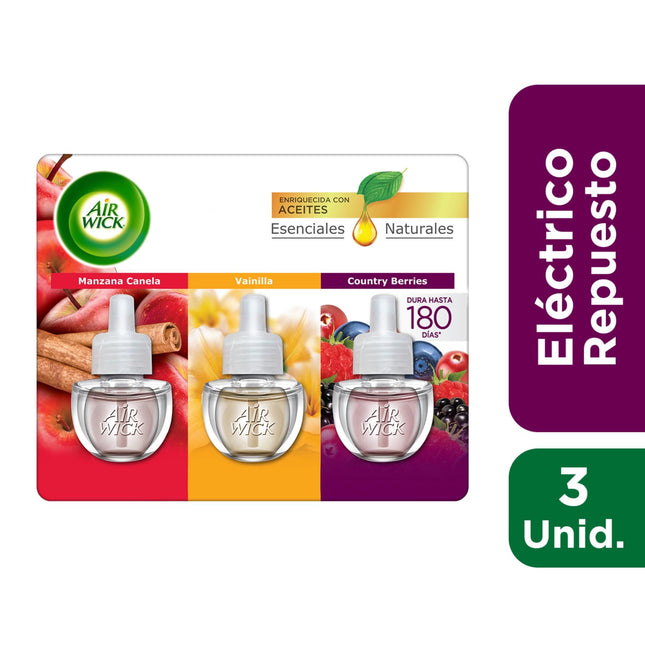 Desodorante Ambiental Kit Repuesto Eléctrico Aceite Manzana - Canela - Vainilla - Counrty Berries  Blister