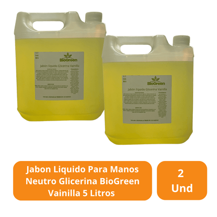 Jabon Liquido Para Manos Neutro Glicerina BioGreen Vainilla 5 Litros 2 Unidades