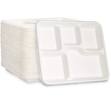 Platos de papel GUSTO 100% compostables de caña de azúcar con 5 compartimentos