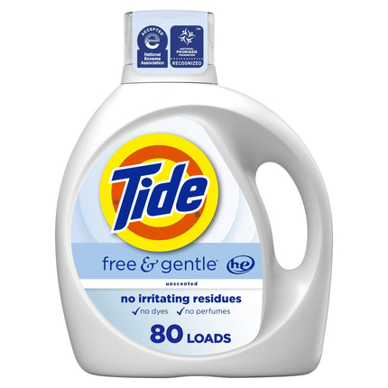 Detergente para ropa Tide Free & Gentle, 3,11 L, 80 cargas