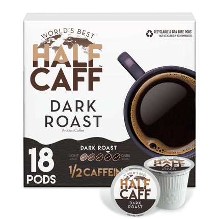 Coffee Pods World's Best Half Caff Dark Toast, 18 quilates, 100% arábica