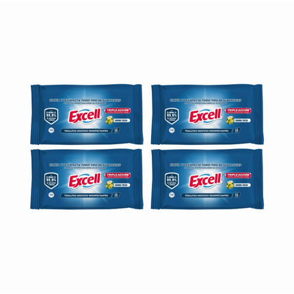 Pack 4 Toallitas Desinfectantes Excell 140 Unidades en total