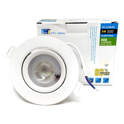 Lampara Foco Orientable Embutido Blanco 5w 400lm 9,5cm Fría Blanco