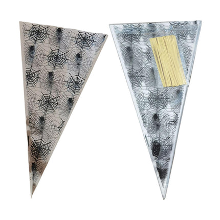 100 Bolsas De Dulces De Halloween Con Forma De Triángulo, Bolsa De Regalo Transparente Para Tratar O Hacer Trucos, Telaraña