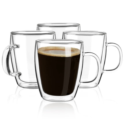 Tazas de café YUNCANG de doble pared, 470 ml, vidrio transparente, paquete de 4