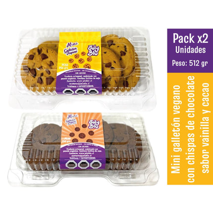 Pack x2 mini galletón vegano con chispas de chocolate sabor vainilla y cacao