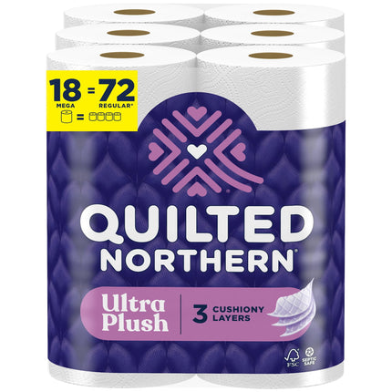 Papel higiénico acolchado Northern Ultra Plush 18 Mega = 72 Reg