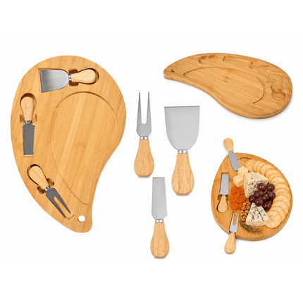 Tabla de Bambú Multiuso para Quesos y Picoteos con Set de 3 Cuchillos
