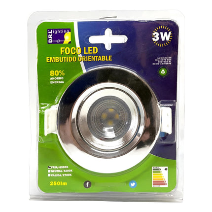 Lampara Foco Orientable Embutido Cromado 3w Luz Fría 7,5cm Cromado