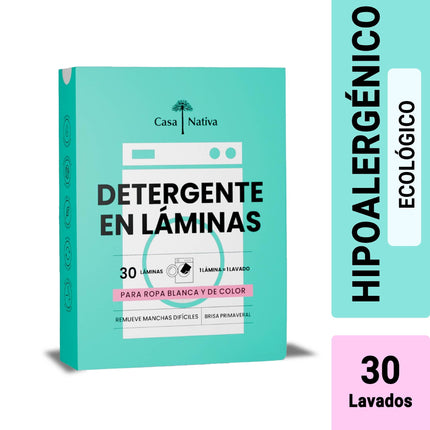 Detergente concentrado en láminas biodegradables, aroma brisa primaveral, 30 Un