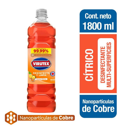 Limpiador Desinfectante Líquido Cítrico con nanopatículas de cobre Botella, 1800 ml
