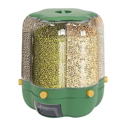 Dispensador Cereales Giratorio 6 En 1 Contenedor Granos Verde