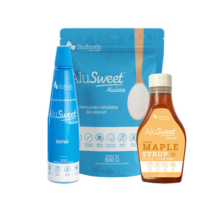 Pack Descubre AluSweet: Alulosa 500g + Gotas Alulosa 360ml y + Syrup Maple 320g